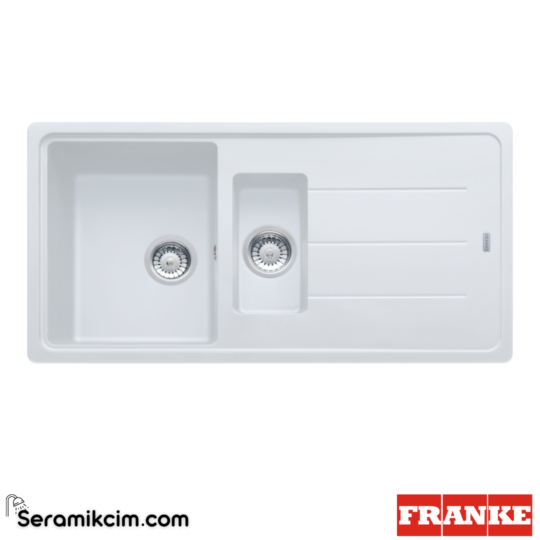 Franke Basis BFG 651 Tezgahüstü Damlalıklı 1,5 Gözlü Dikdörtgen 970x500mm Granit Eviye Bianco 114.0655.950