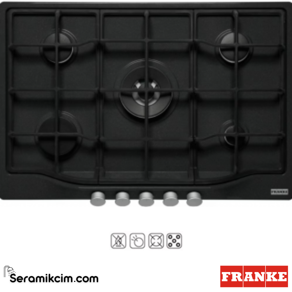 Franke Classicline FCH 755 4G TC C Tezgahüstü 5 Gözlü 750x510mm Inox Düğme Gazlı Ocak Nero - 106.0696.857