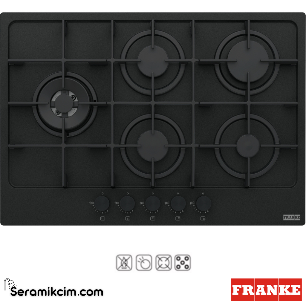 Franke Maris FHMA 755 4G DCL MB C Tezgahüstü 5 Gözlü 730x510mm Gazlı Ocak Mat Siyah - 106.0670.114