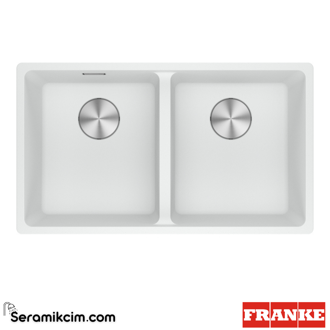 Franke Maris MRG 120-35-35 Tezgahaltı 2 Gözlü Dikdörtgen 753x433mm Granit Eviye Bianco 125.0686.735