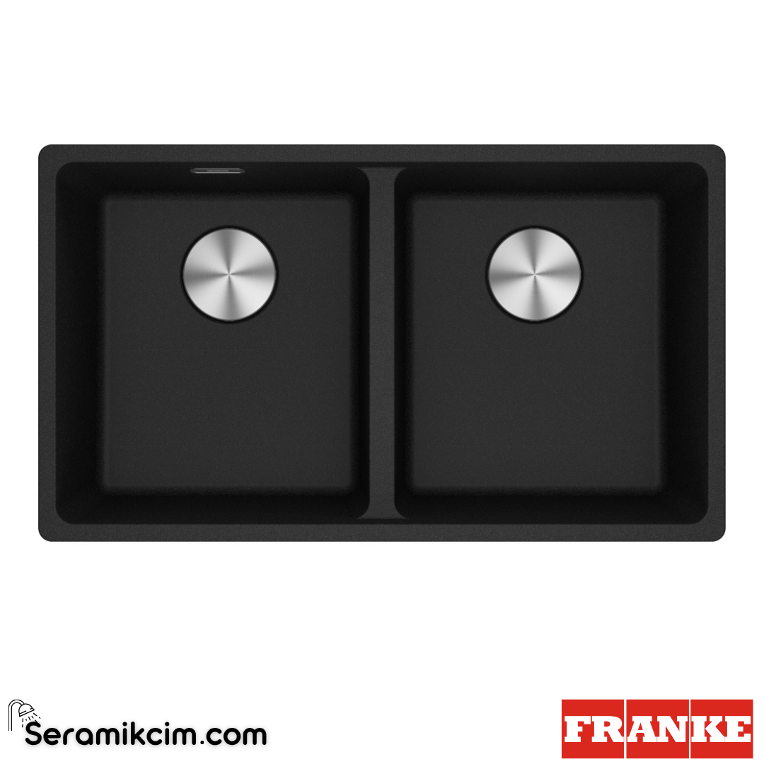Franke Maris MRG 120-35-35 Tezgahaltı 2 Gözlü Dikdörtgen 753x433mm Granit Eviye Nero 125.0686.732