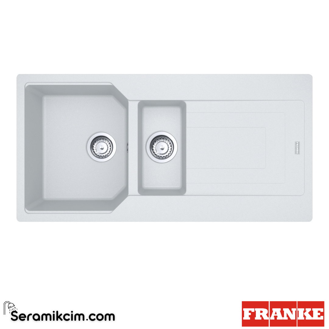 Franke Urban UBG 651-100 Tezgahüstü Damlalıklı 1,5 Gözlü Dikdörtgen 1000x500mm Granit Eviye Bianco 114.0688.456