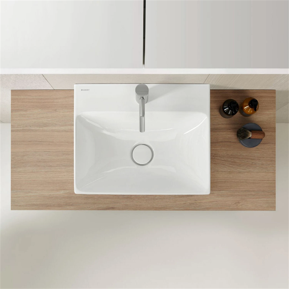 Geberit ONE çanak lavabo, dikey çıkışlı, 50x40 cm, batarya delikli, KeraTect® - 505.030.01.6