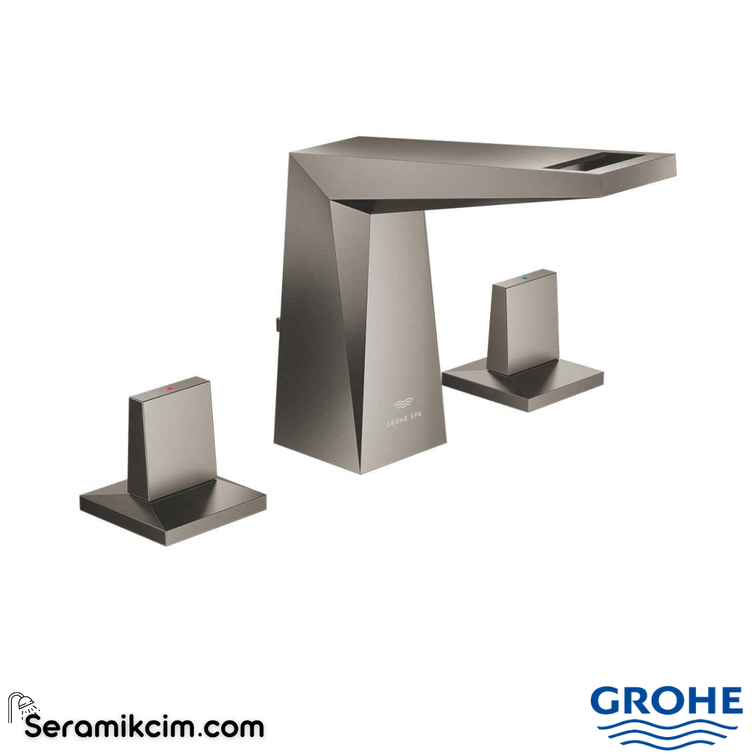 Grohe Allure Brilliant M-Boy, 3 Delikli Lavabodan Ankastre Lavabo Bataryası, Sifon Kumandalı, Fırçalı Sert Grafit 20626AL0 - 20626AL0