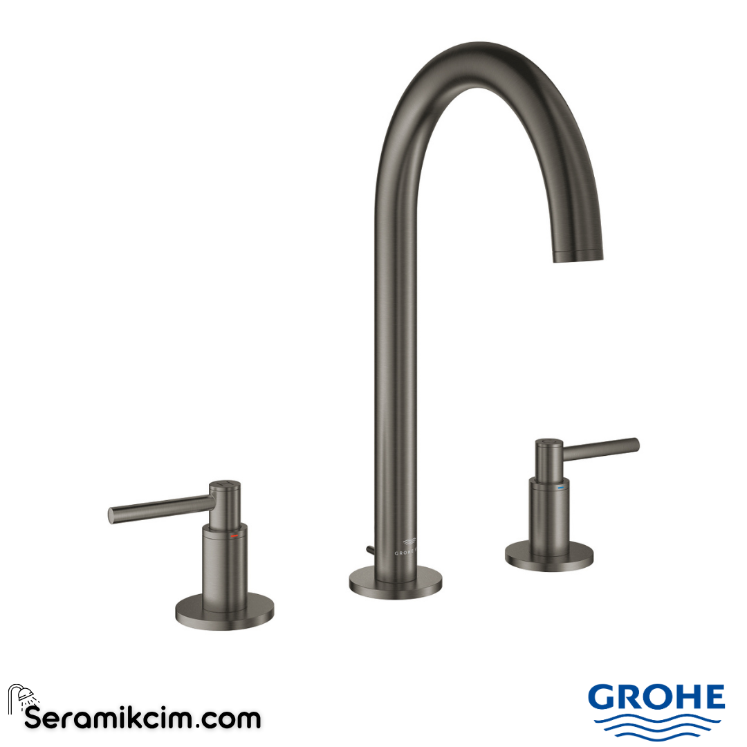 Grohe Atrio 3 Delikli Ankastre Lavabo Bataryası, Sifon Kumandalı, Fırçalı Sert Grafit 20649AL0