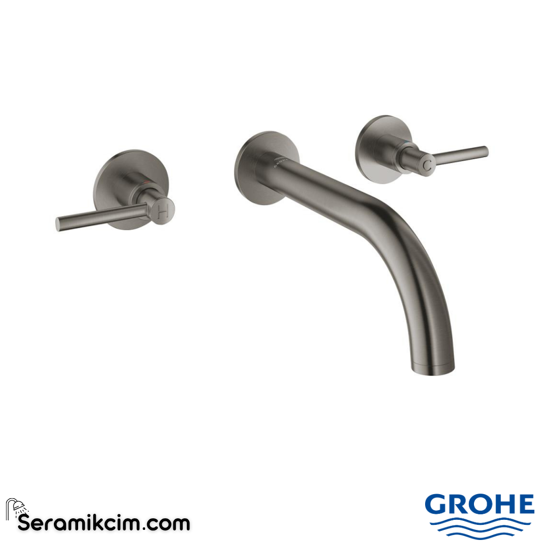 Grohe Atrio 3 Delikli Duvardan Ankastre Lavabo Bataryası (Sıva Üstü Grubu), Fırçalı Sert Grafit 20662AL0 - 20662AL0