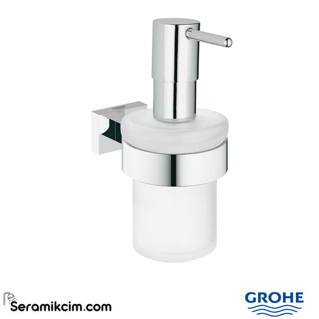Grohe Essentials Cube Duvardan Sıvı Sabunluk, Cam Hazneli Krom 40756001 - 40756001