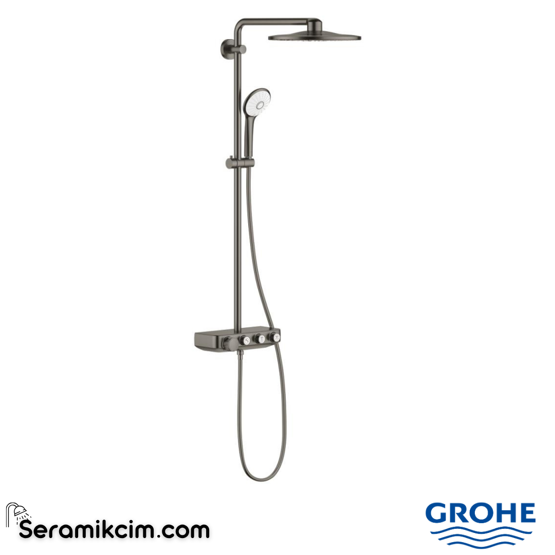 Grohe Euphoria SmartControl 310 Duo Duş Sistemi, Duvara Monte, Termostatik Bataryalı Duş Kolonu, Fırçalı Sert Grafit 26507AL0