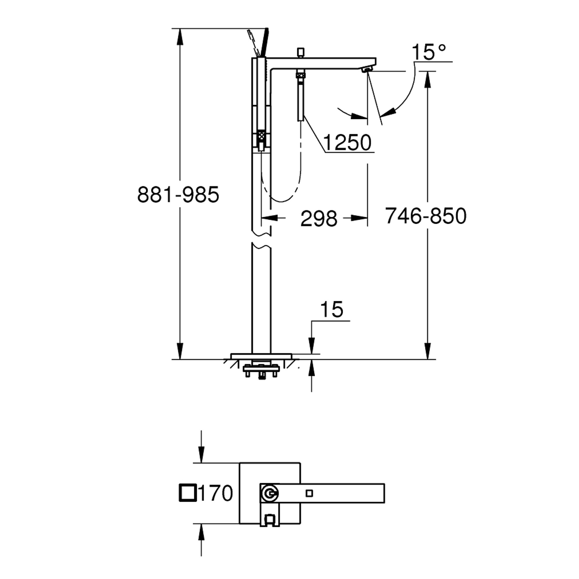 Grohe Eurocube Joy Yerden Küvet Bataryası Krom 23667001