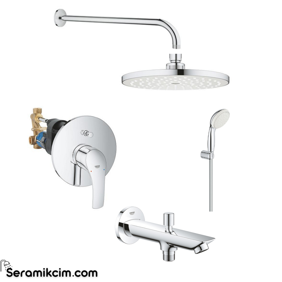 Grohe Eurosmart Ankastre Banyo Bataryası Set (Tepe Duşu + El Duşu + Batarya Set + Ankastre Çıkış Ucu) 33305SET1