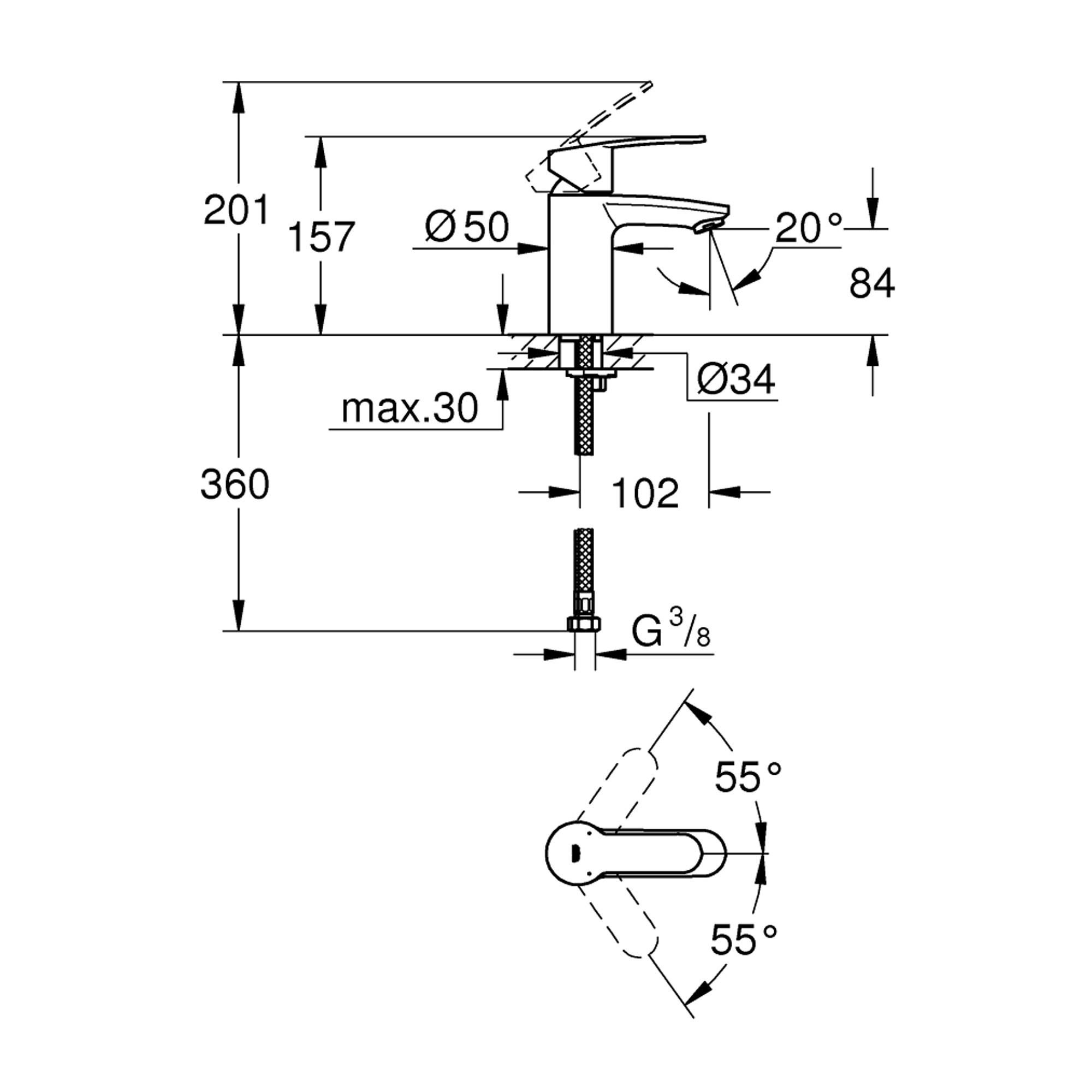 Grohe Eurostyle Cosmopolitan Lavabo Bataryası S Boy Krom 3246820E