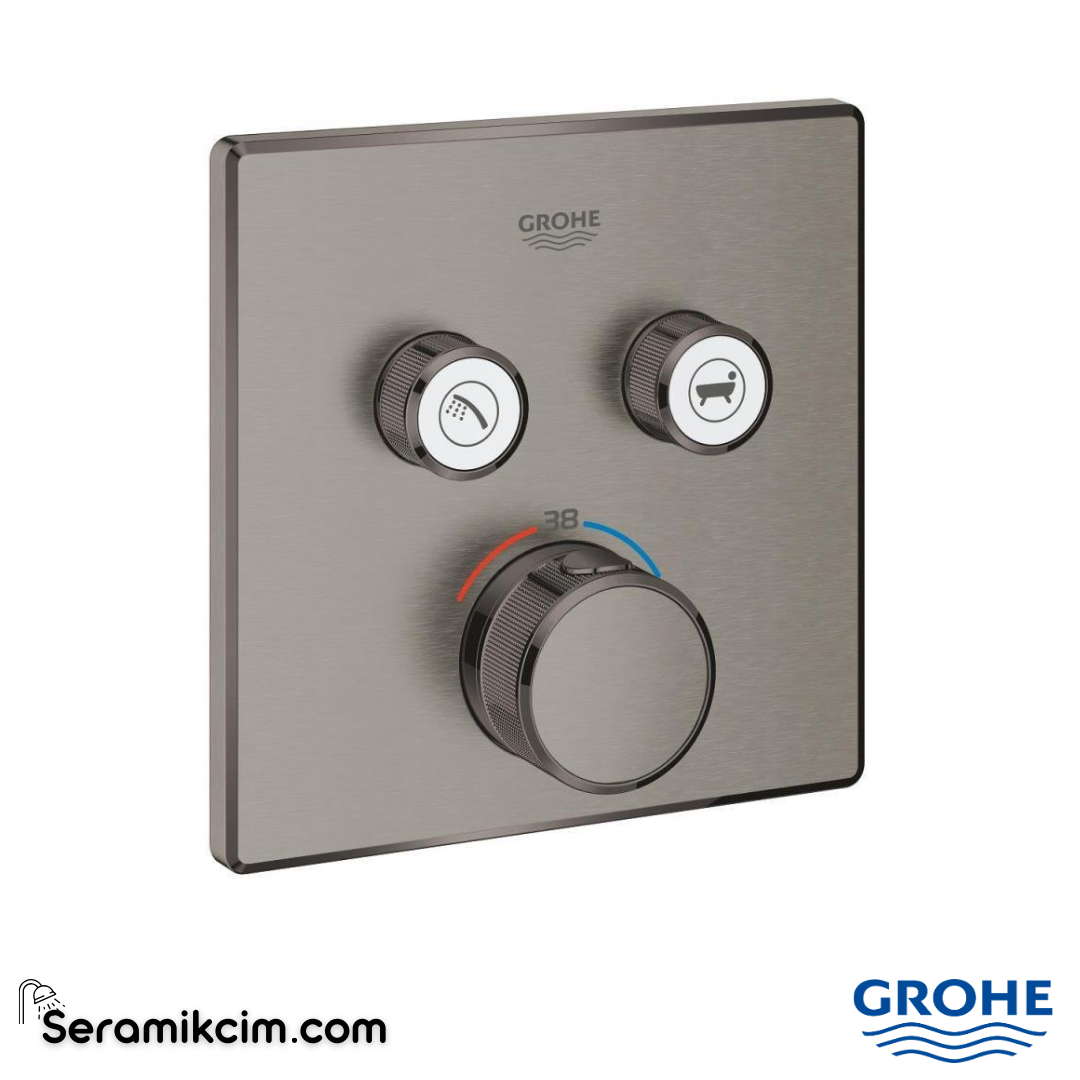 Grohe Grohtherm SmartControl Akış Kontrollü Ankastre Termostatik Banyo Bataryası (2 Yollu Sıva Üstü Grubu) Fırçalı Sert Grafit 29124AL0 - 29124AL0