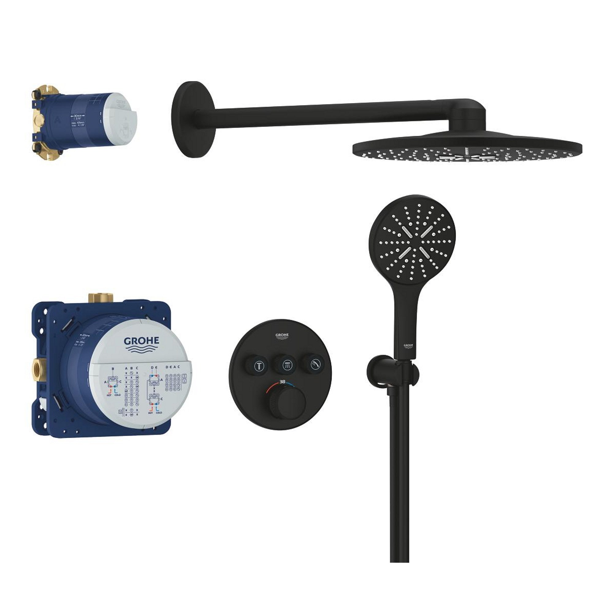 Grohe Grohtherm SmartControl Ankastre Duş Sistemi Rainshower SmartActive 310 Phantom Black Siyah 34863KF0