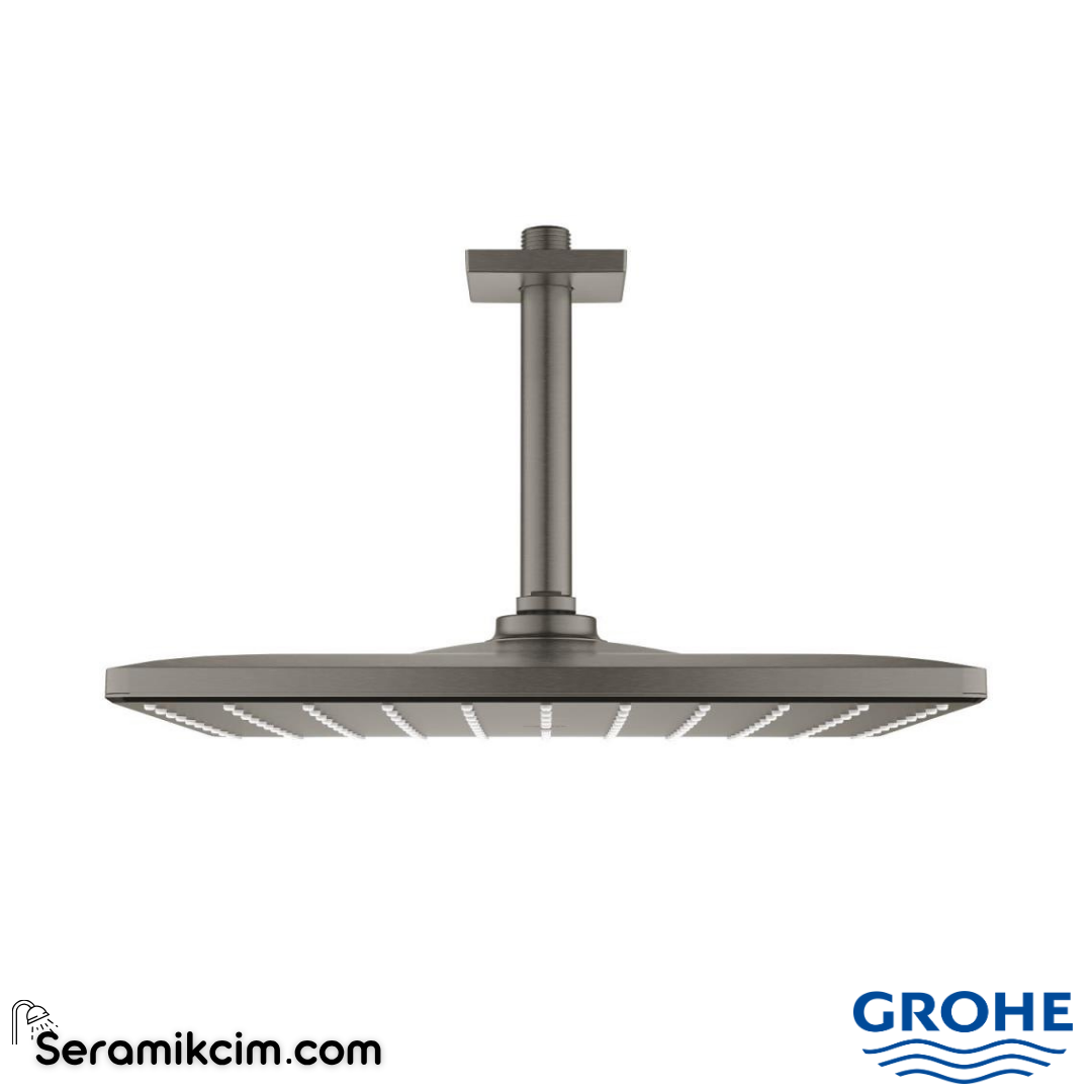 Grohe Rainshower Mono 310 Cube Tepe Duşu Seti, 31 cm, Fırçalı Sert Grafit Krom 26566AL0 - 26566AL0