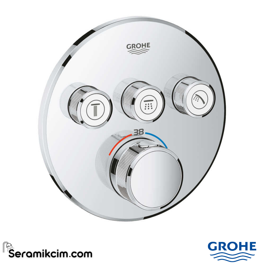 Grohe SmartControl Akış Kontrollü Ankastre Termostatik Banyo Bataryası (3 Yollu, Sıva Üstü Grubu) Krom 29121000