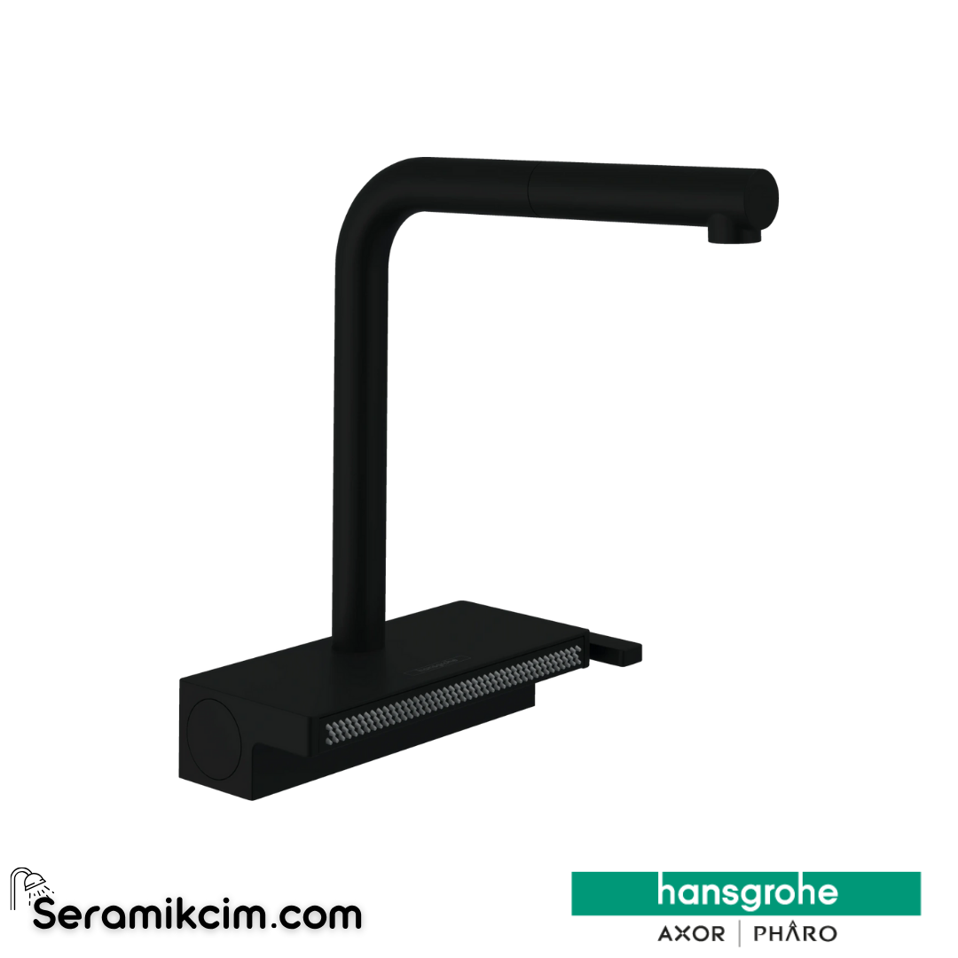 Hansgrohe Aquno Select M81 250 Tek Kollu Eviye Bataryası Spiralli sBox Mat Siyah 73830670