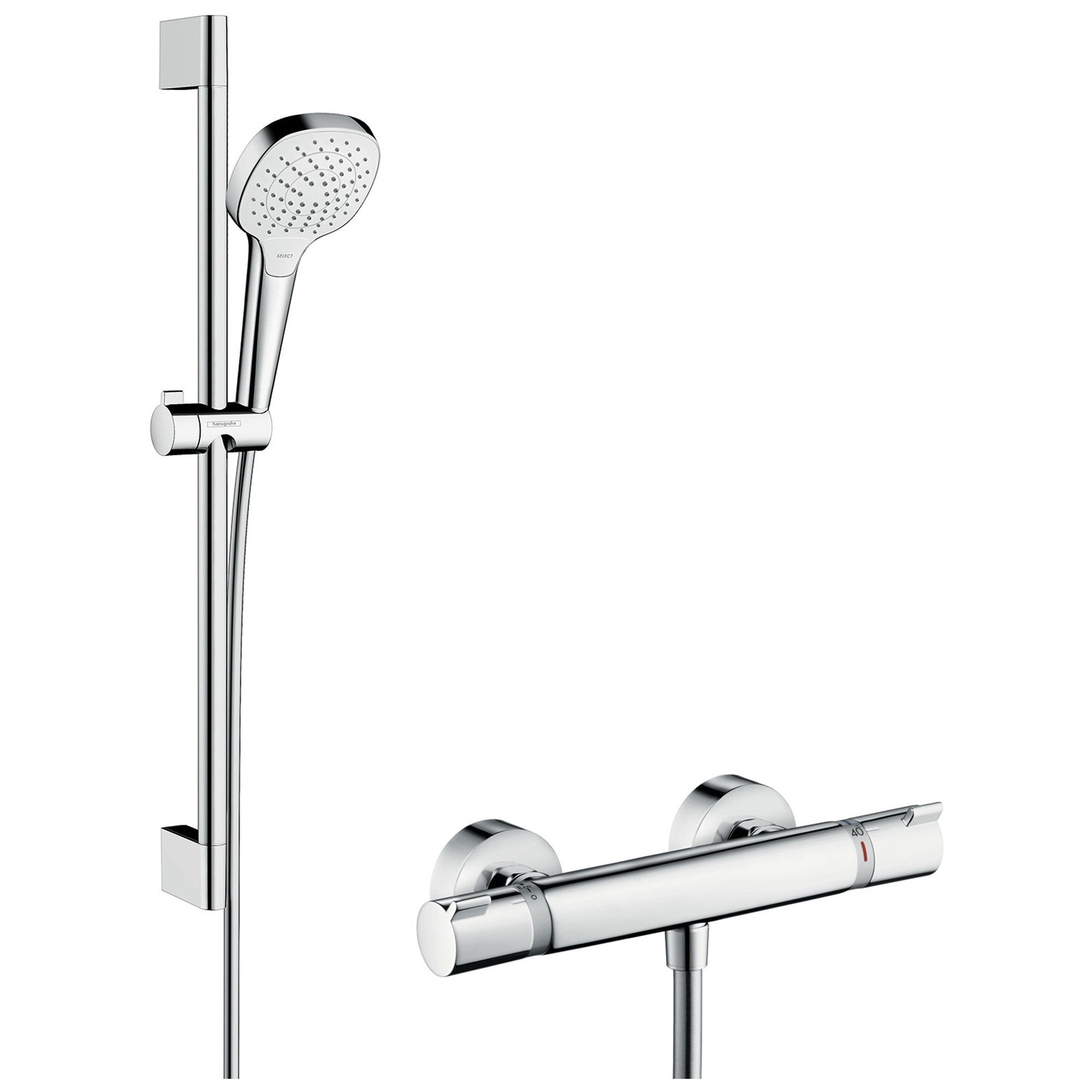 Hansgrohe Croma Select E Vario Termostatik Sürgülü Duş Seti 65 cm Ecostat Comfort Beyaz-Krom 27081400