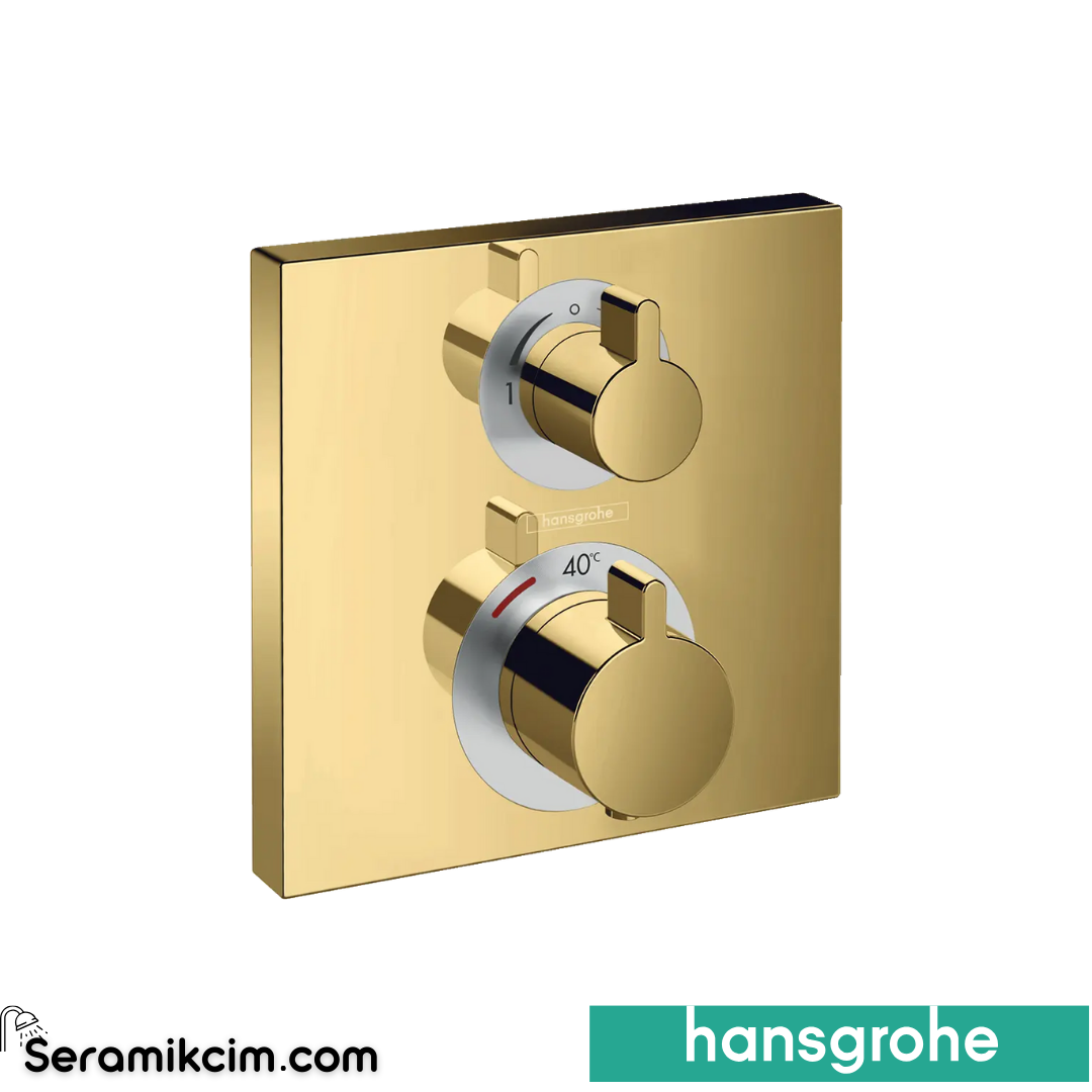 Hansgrohe Ecosmart Square Ankastre Termostatik Banyo Bataryası 2 Çıkış Parlak Altın 15714990