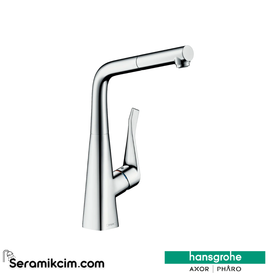 Hansgrohe Metris M71 H320 Tek Kollu Eviye Bataryası Spiralli sBox Krom 73812000