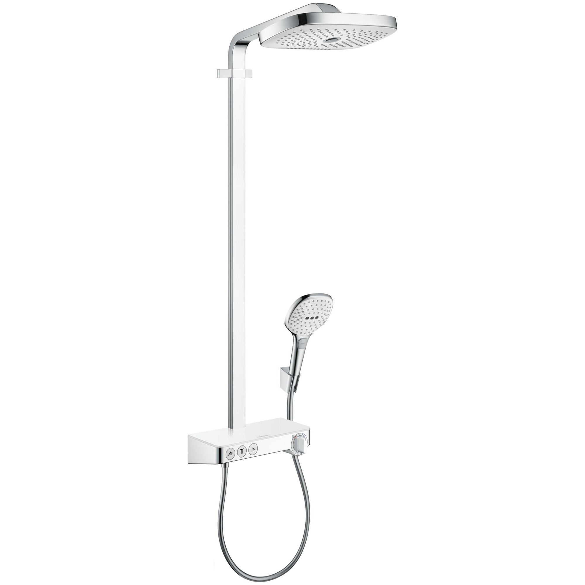 Hansgrohe Raindance Select E Termostatik Duş Sistemi 30x19 cm 3 Fonksiyonlu ShowerTablet Select 300 Beyaz-Krom 27127400