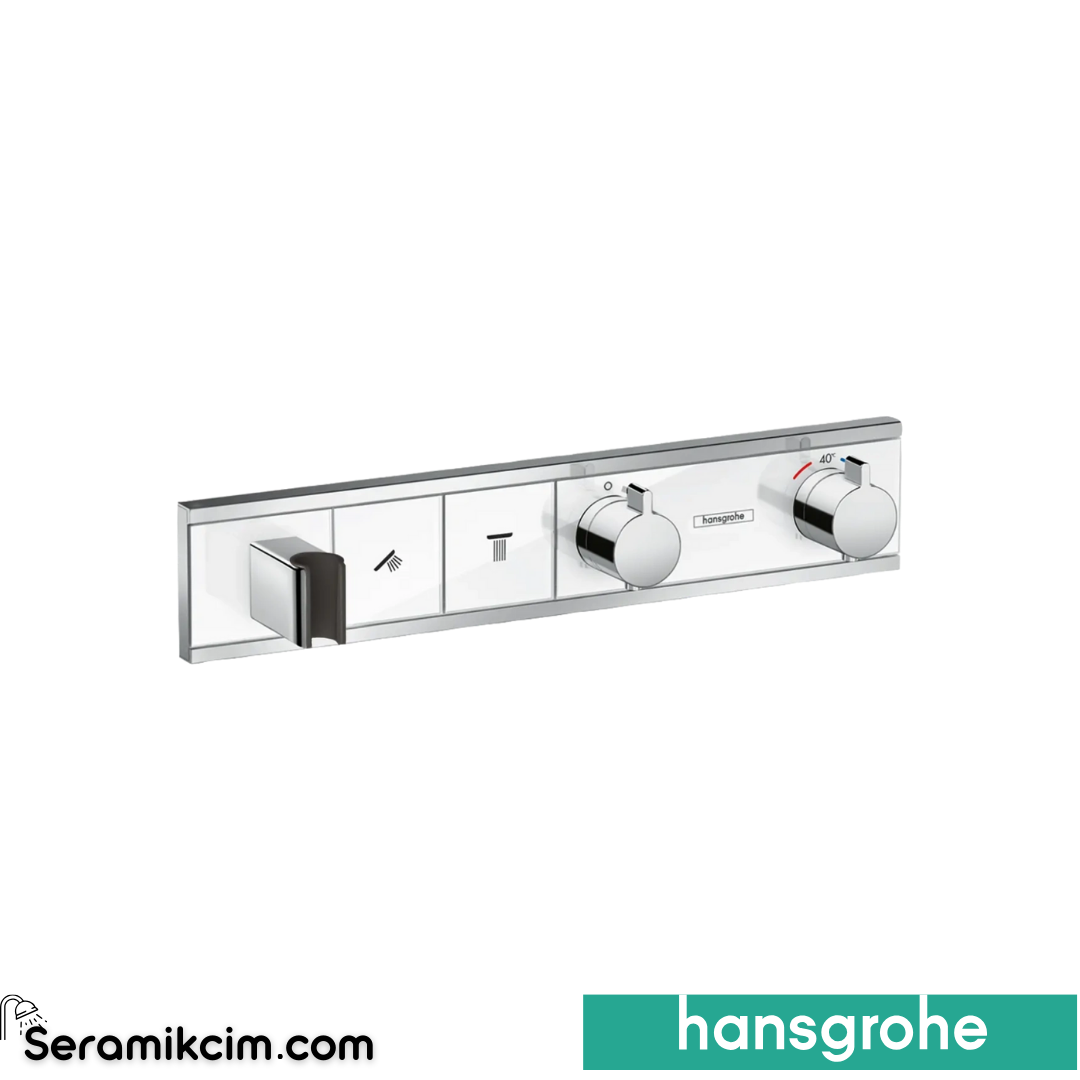 Hansgrohe Rainselect Ankastre Banyo Bataryası Dış Set 2 Çıkış Beyaz Krom 15355400