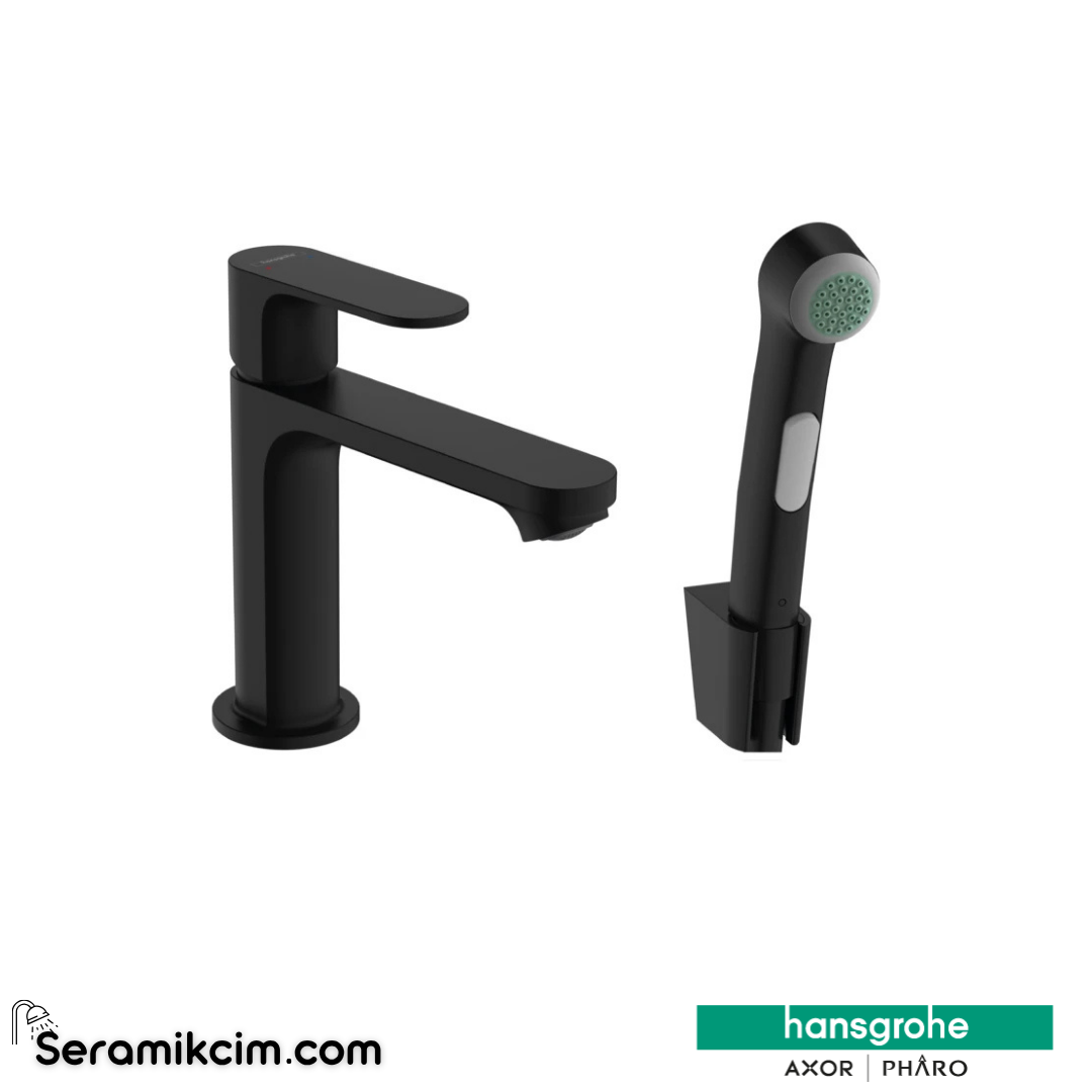 Hansgrohe Rebris E Eviye Bataryası S Tek Kollu Lavabo Bataryası 110 Bidette El Duşu Ve 160Cm Duş Hortumu İle Kumandasız Satin Siyah 72215670 - 72215670
