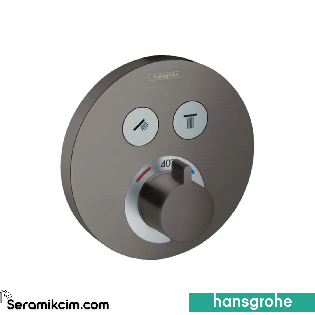 Hansgrohe Showerselect Termostatik Banyo Bataryası 2 Çıkışlı Yuvarlak Mat Siyah Krom 15743340