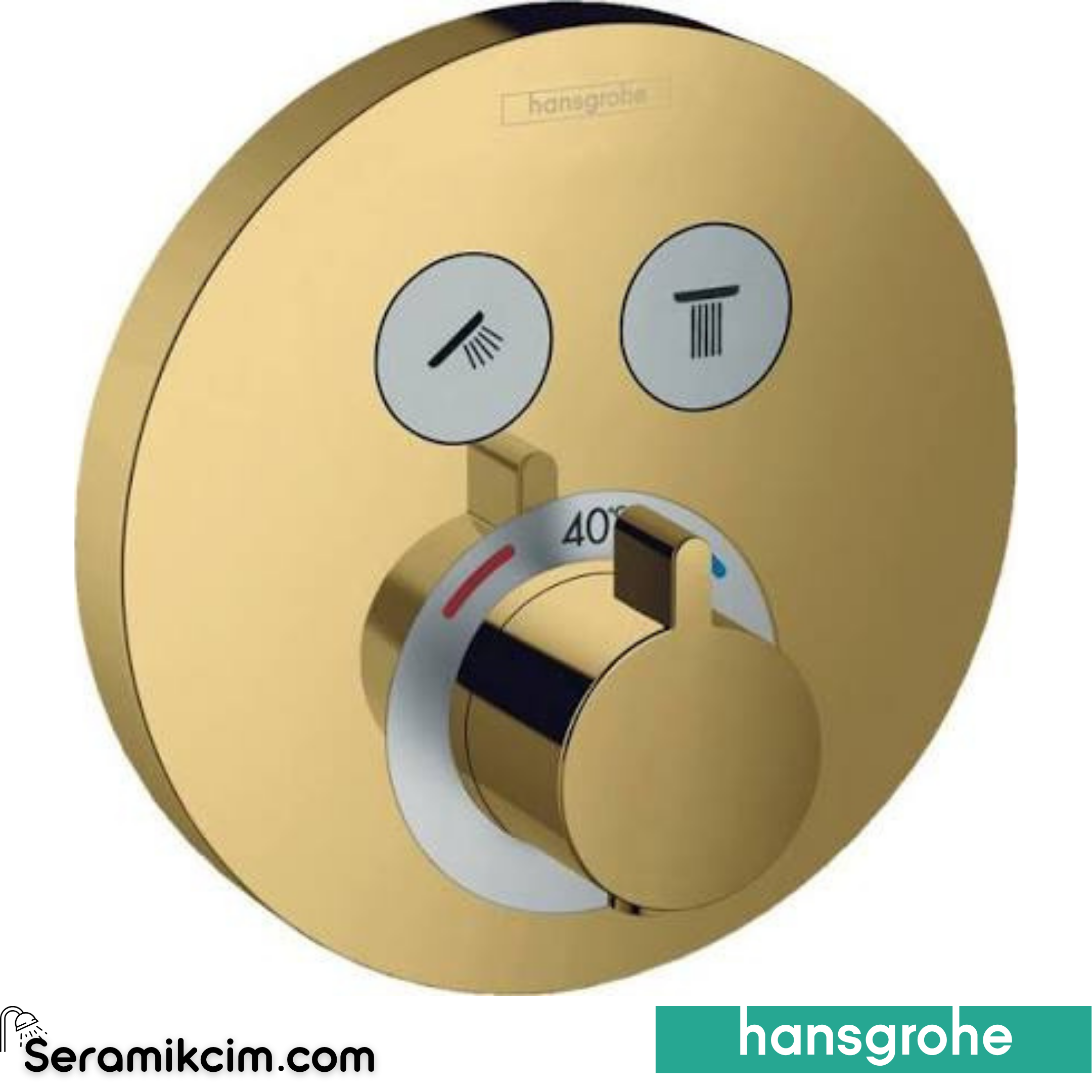 Hansgrohe Showerselect Termostatik Banyo Bataryası 2 Çıkışlı Yuvarlak Parlak Altın 15743990