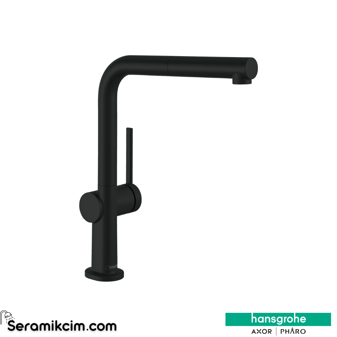 Hansgrohe Talis M54 Eviye Bataryası 270 1 Fonksiyonlu ,Ecosmart+, Spiralli Mat Siyah 72845670