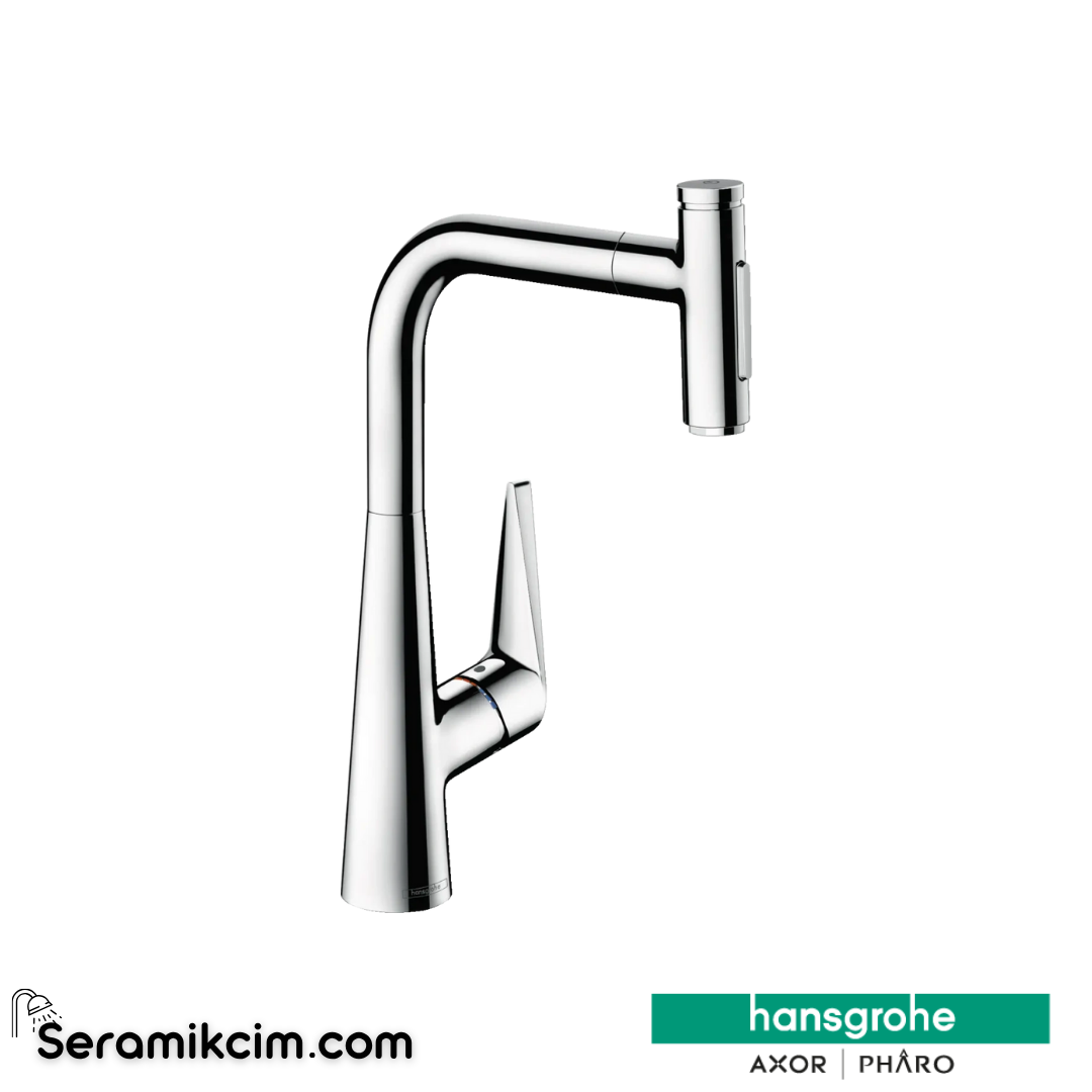 Hansgrohe Talis Select M51 H300 Tek Kollu Eviye Bataryası Spiralli 2 Jet Sbox Paslanmaz Çelik 73867000