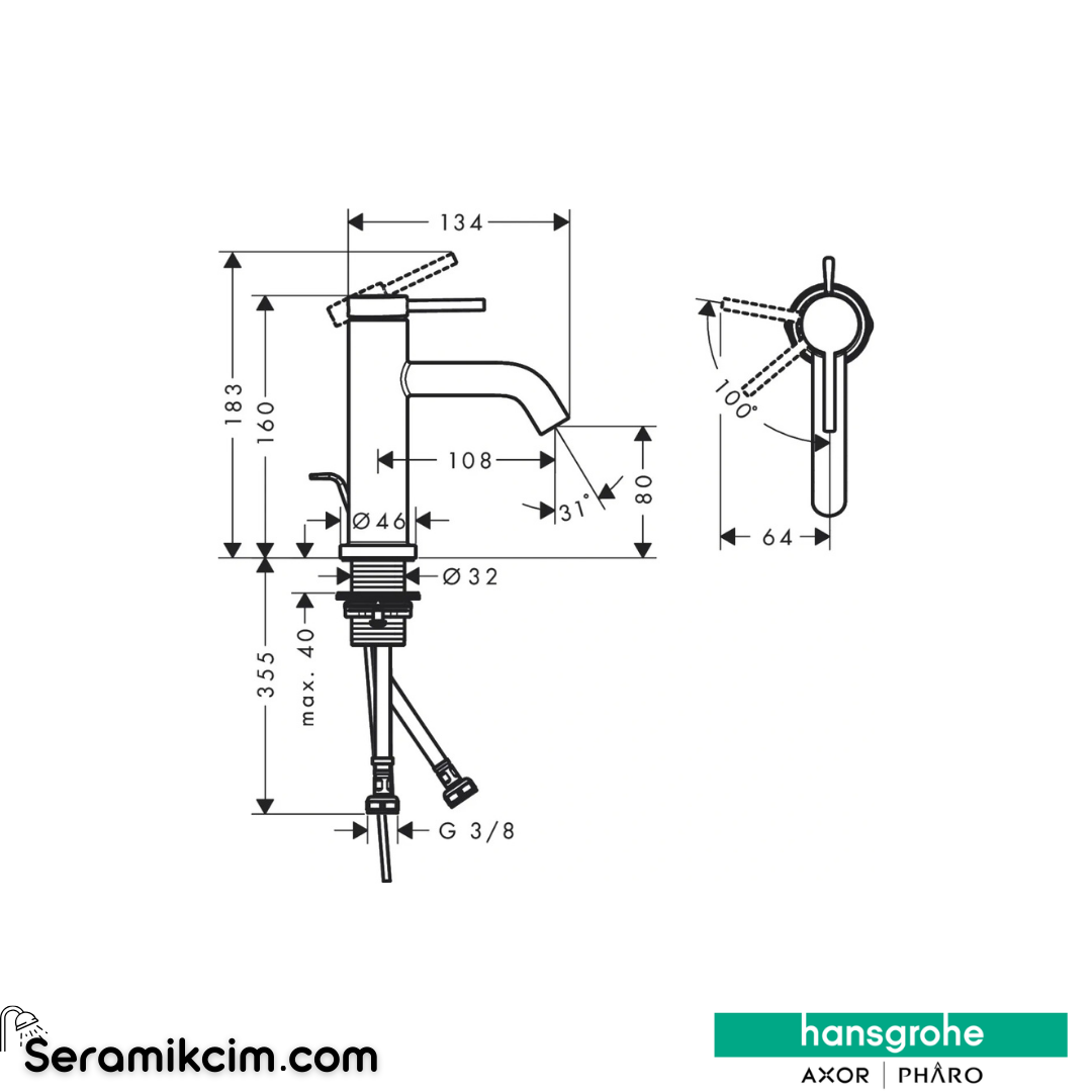 Hansgrohe Tecturis S 150 Fine Lavabo Bataryası Coolstart Bas-Aç Gider Seti Mat Bronz 73342140