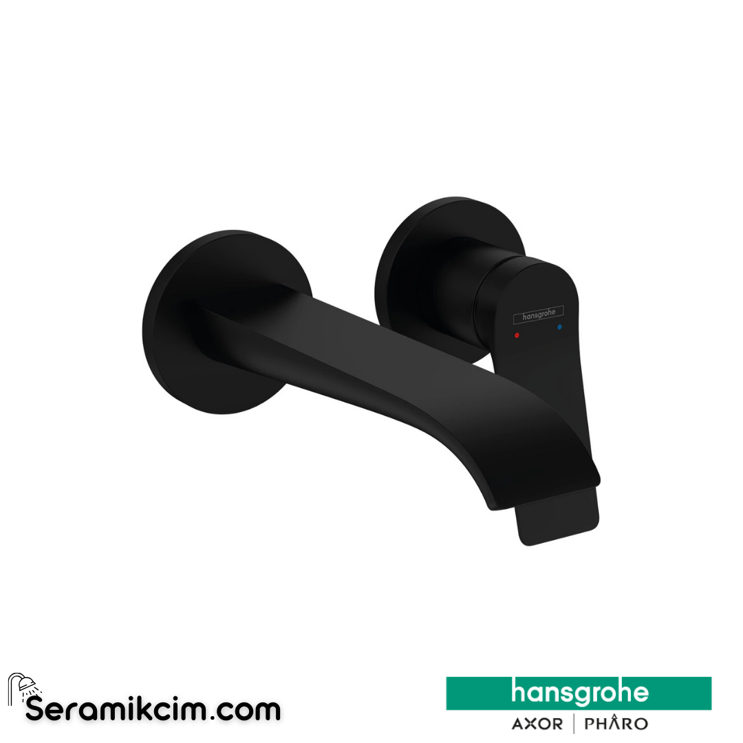 Hansgrohe Vivenis Tek Kollu Lavabo Bataryası Ankastre Montaj Duvara Monte 19,5 Cm Gaga İle Satin Siyah 75050670