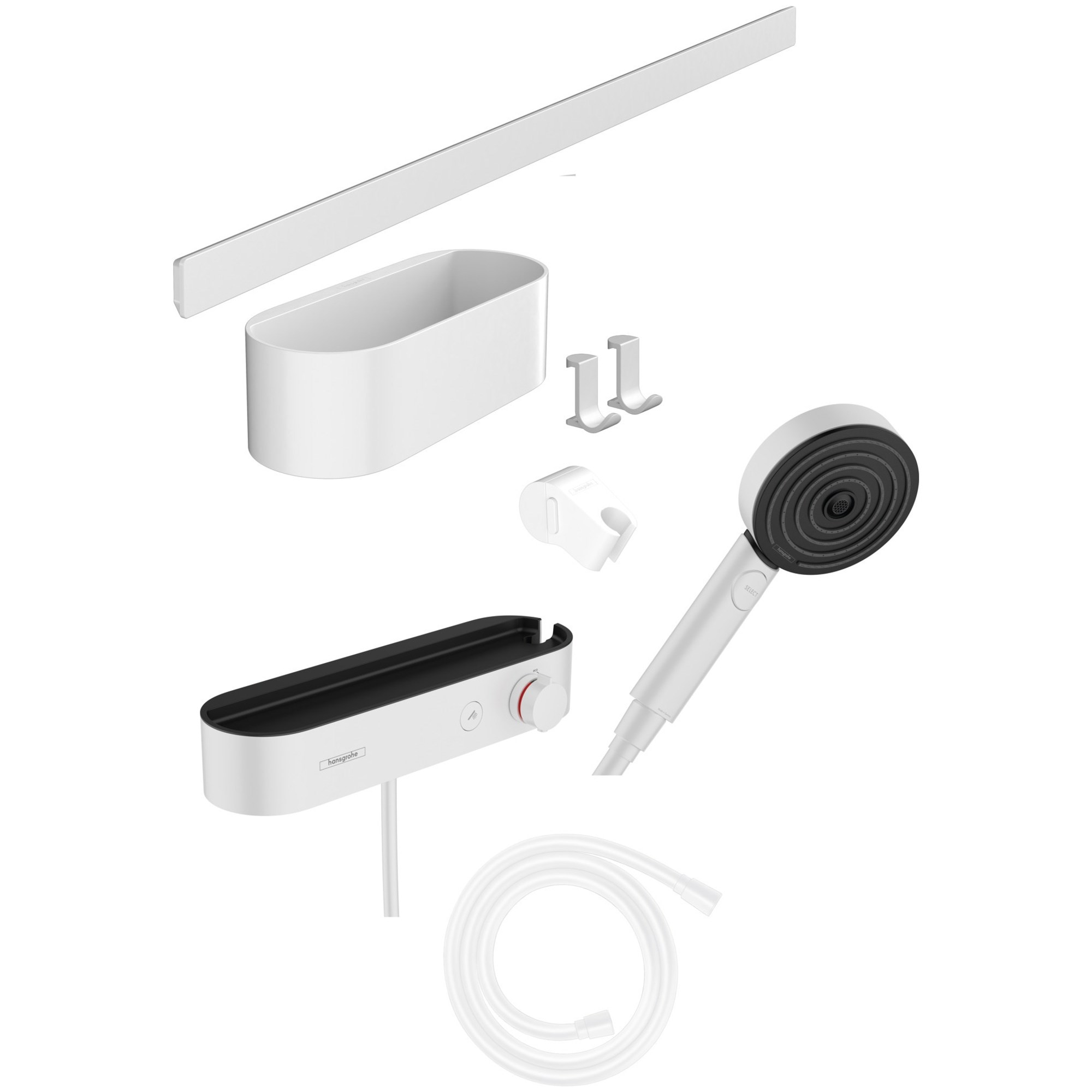 Hansgrohe WallStoris Duş Seti 10,5 cm 3 Fonksiyonlu EcoSmart Activation Depolama Setli Mat Beyaz 24250700