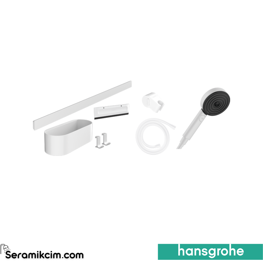 HansGrohe Wallstoris Set El Duşu 105 3Jet Activation Ecosmart, 70 Cm Duş Barı Ve Depolama Seti Mat Beyaz 24291700