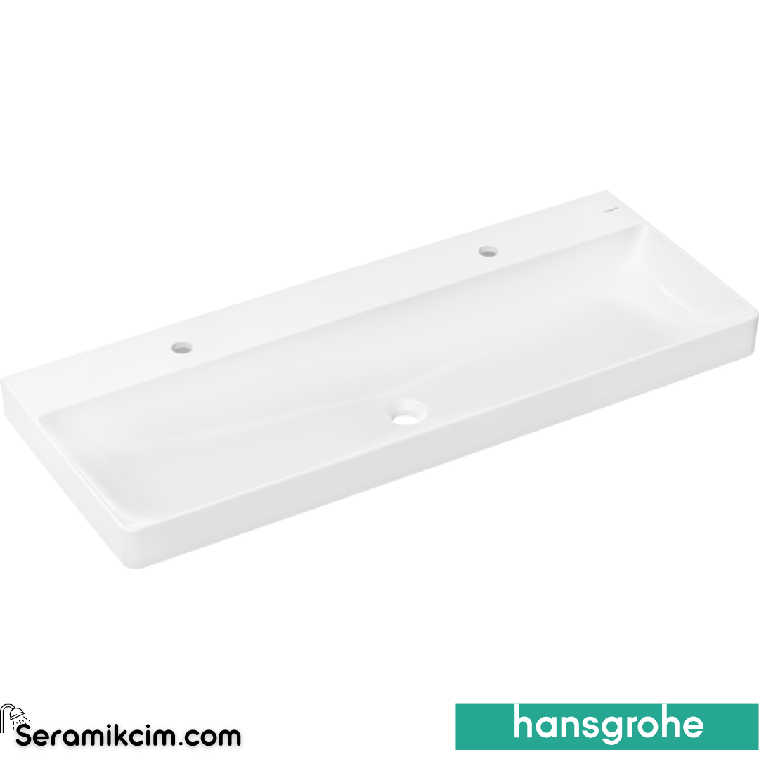 Hansgrohe Xelu Q Etajerli Lavabo 120x48 cm Çift Armatür Delikli Beyaz 60322450