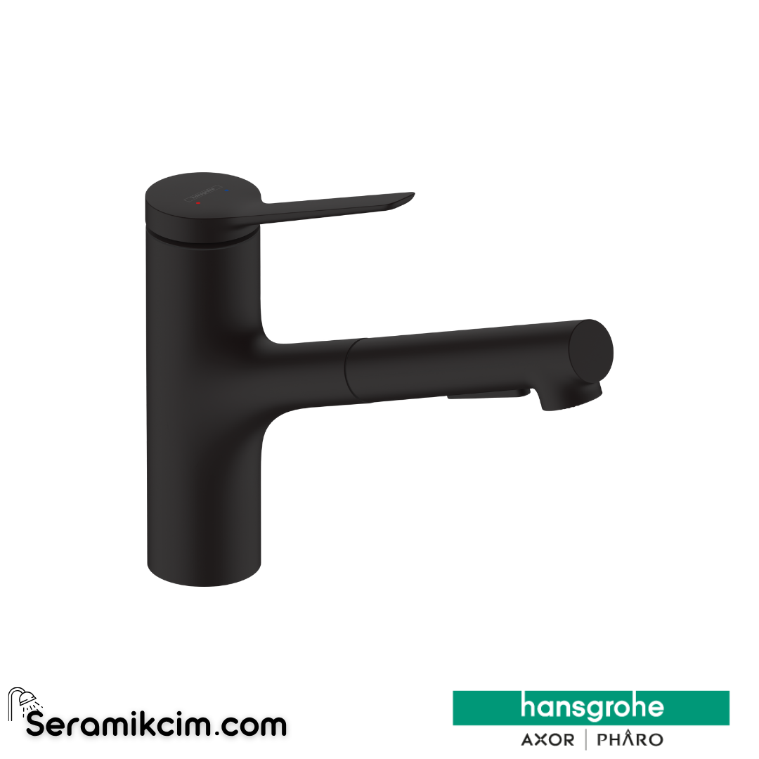 Hansgrohe Zesis M33 Tek Kollu Eviye Bataryası 150, 2Jet, Spiralli Mat Siyah 74803670