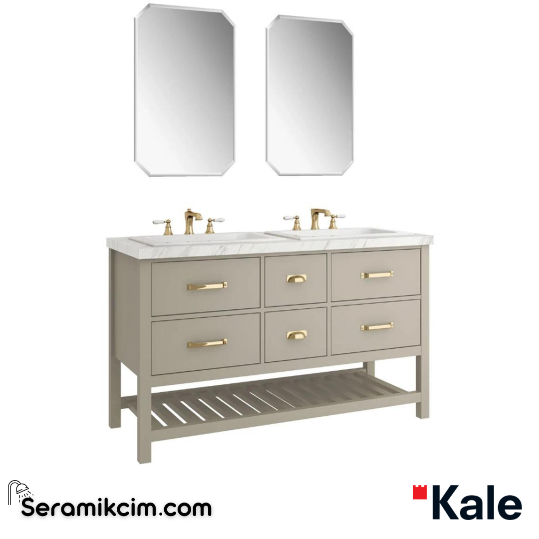 Kale Banyo Grandhome 140Cm Ayna Dahil Set Mat Adaçayı Yeşili/Polissandro Tezgah - Mat Altın Kulp - 610100201472