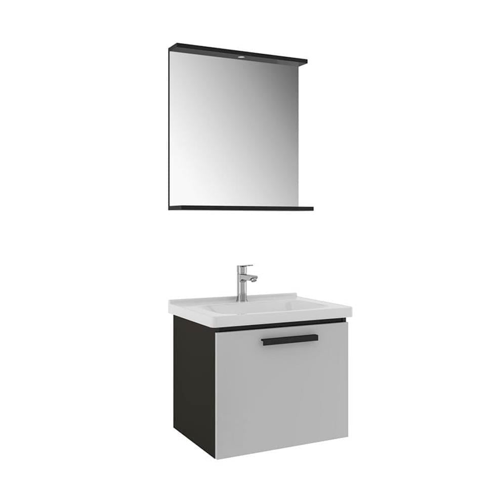 Kale Banyo Gris 65Cm Set Siyah/Gri (Lavabo+Lavabo Dolabı+Aydınlatmalı Ayna Etajer) - 610100200892