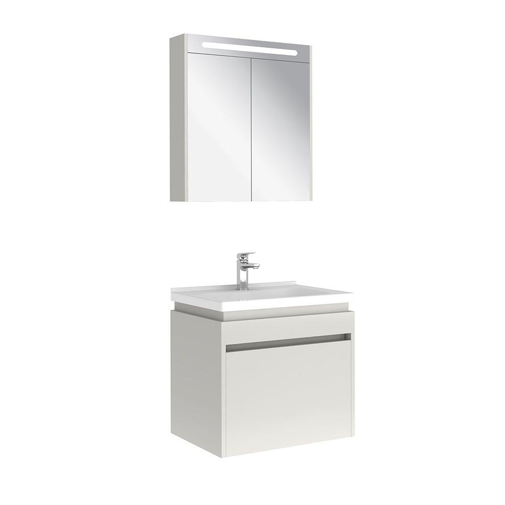 Kale Banyo İdea 2.0 (Durabad) 65Cm Set Parlak Beyaz (Lavabo+Tek Çekmeceli Lavabo Dolabı+Aydınlatmalı Ayna Dolabı) - 610100200486