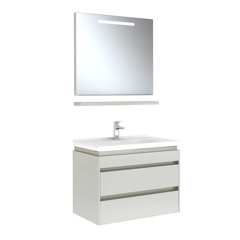 Kale Banyo İdea 2.0 (Durabad) 80Cm Set Parlak Beyaz (Lavabo+Çift Çekmeceli Lavabo Dolabı+Aydınlatmalı Ayna+Etajer) - 610100200526