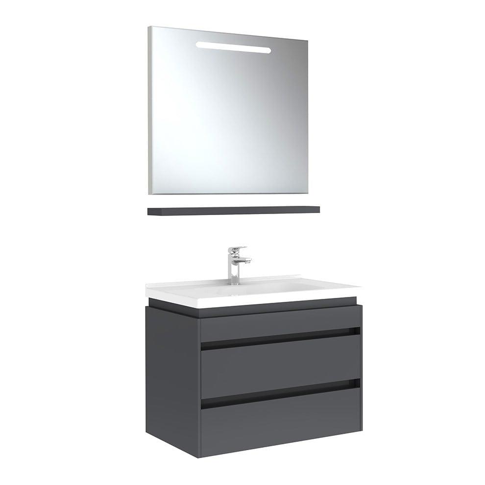 Kale Banyo İdea 2.0 (Durabad) 80Cm Set Parlak Antrasit (Çift Çekmeceli Lavabo Dolabı+Aydınlatmalı Ayna+Etajer) - 610100200527