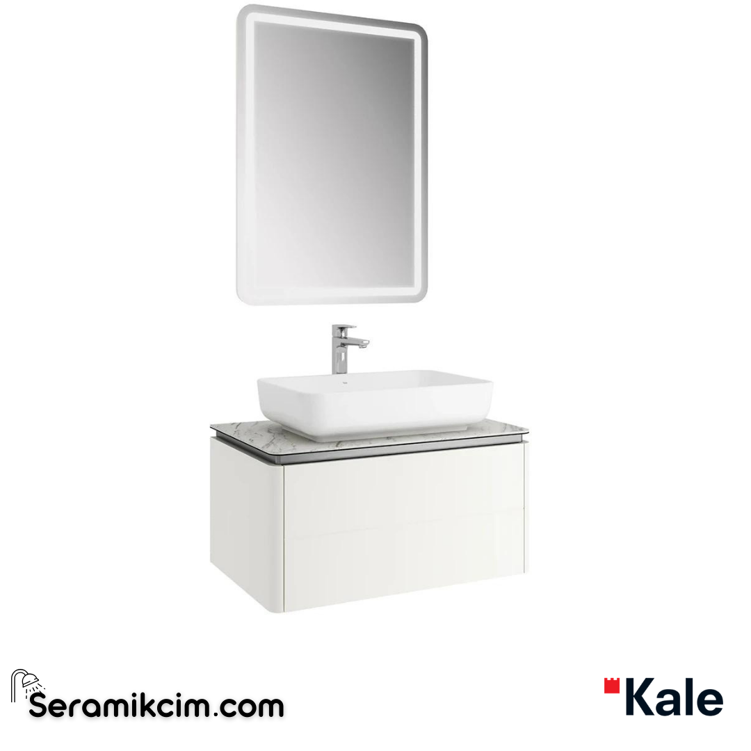 Kale Banyo Lotus 80Cm Dikdörtgen Çanak Lvb+Ayna Set Mat Beyaz/Pallısandro Tezgah - 610100201415
