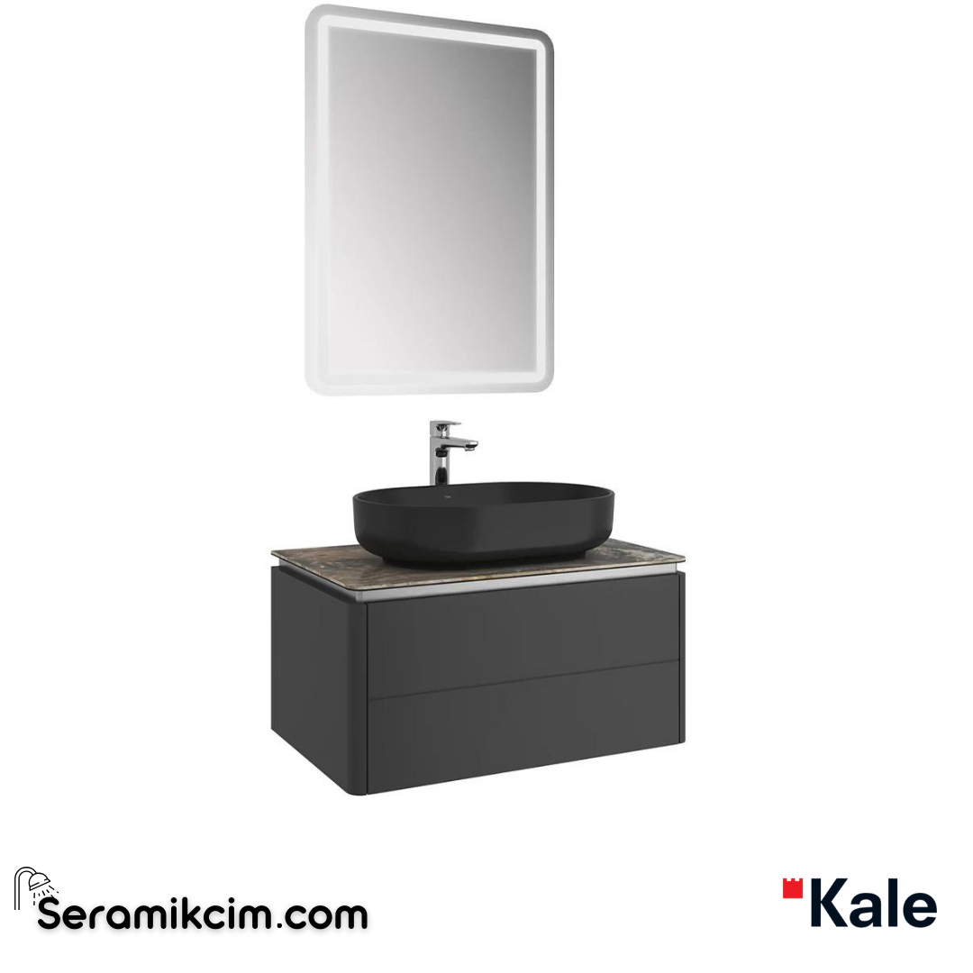 Kale Banyo Lotus 80Cm Oval Çanak Lvb+Ayna Set Mat Siyah/Astroıd Tezgah - 610100201421