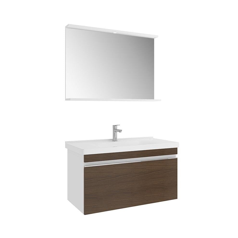 Kale Banyo Woody 100 Cm Set Beyaz/Ceviz (Lavabo+Lavabo Dolabı+Aydınlatmalı Ayna Etajer) - 610100200899