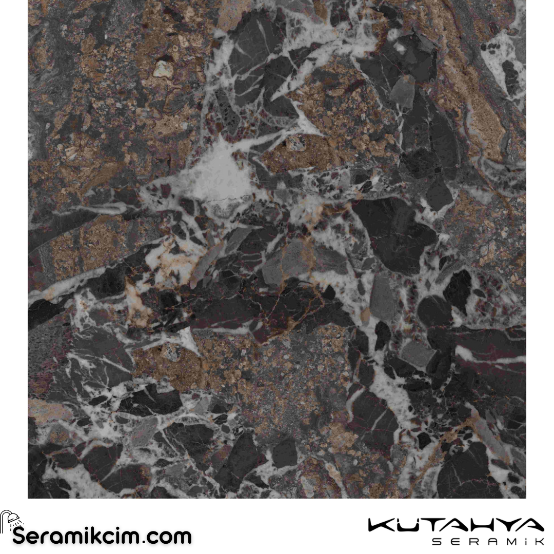 Kütahya Seramik 120x120 Grainstone Kahve Kristal Rektifiye Parlak Nano
