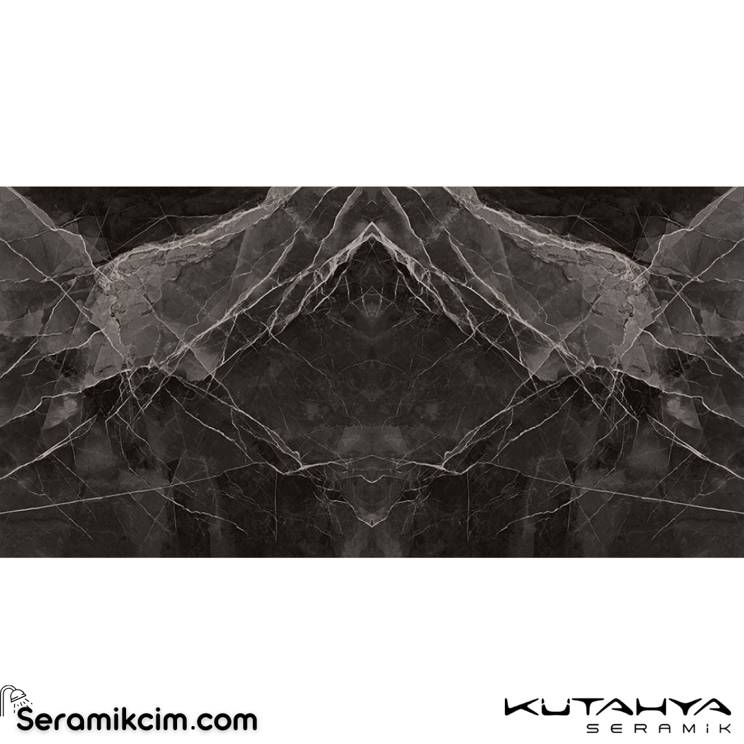 Kütahya Seramik 120x240 Black Calacatta Krstl Bookm, Rektifiye Parlak Nano