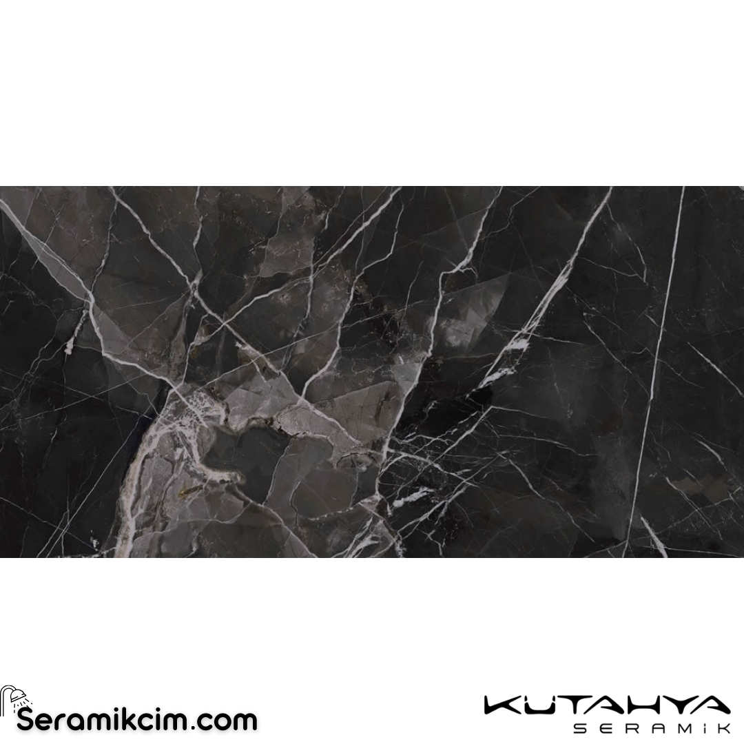 Kütahya Seramik 60x120 Black Calacatta Kristal Rektifiye Parlak Nano