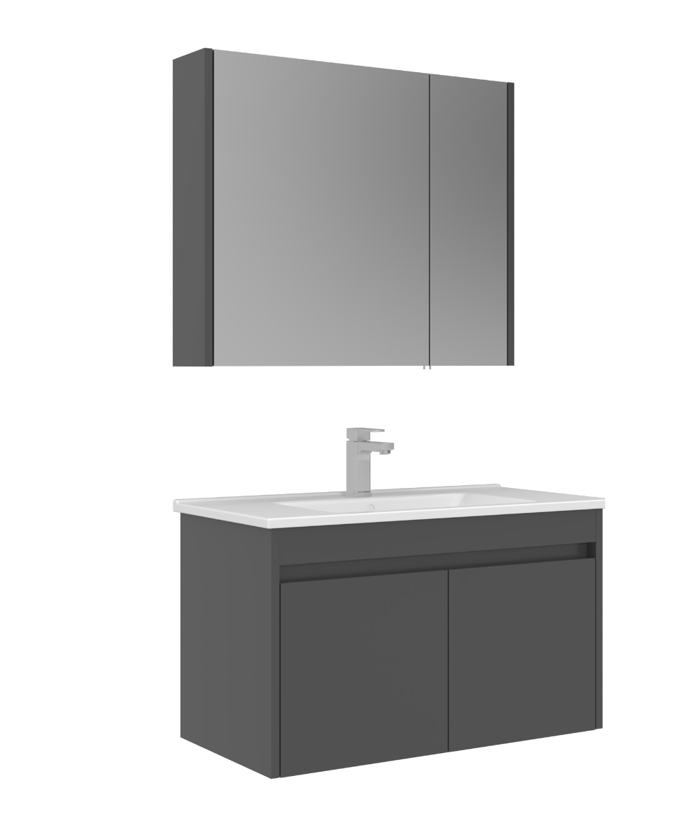 Orka Arno 85cm Banyo Dolabı Set Kapaklı Parlak Antrasit