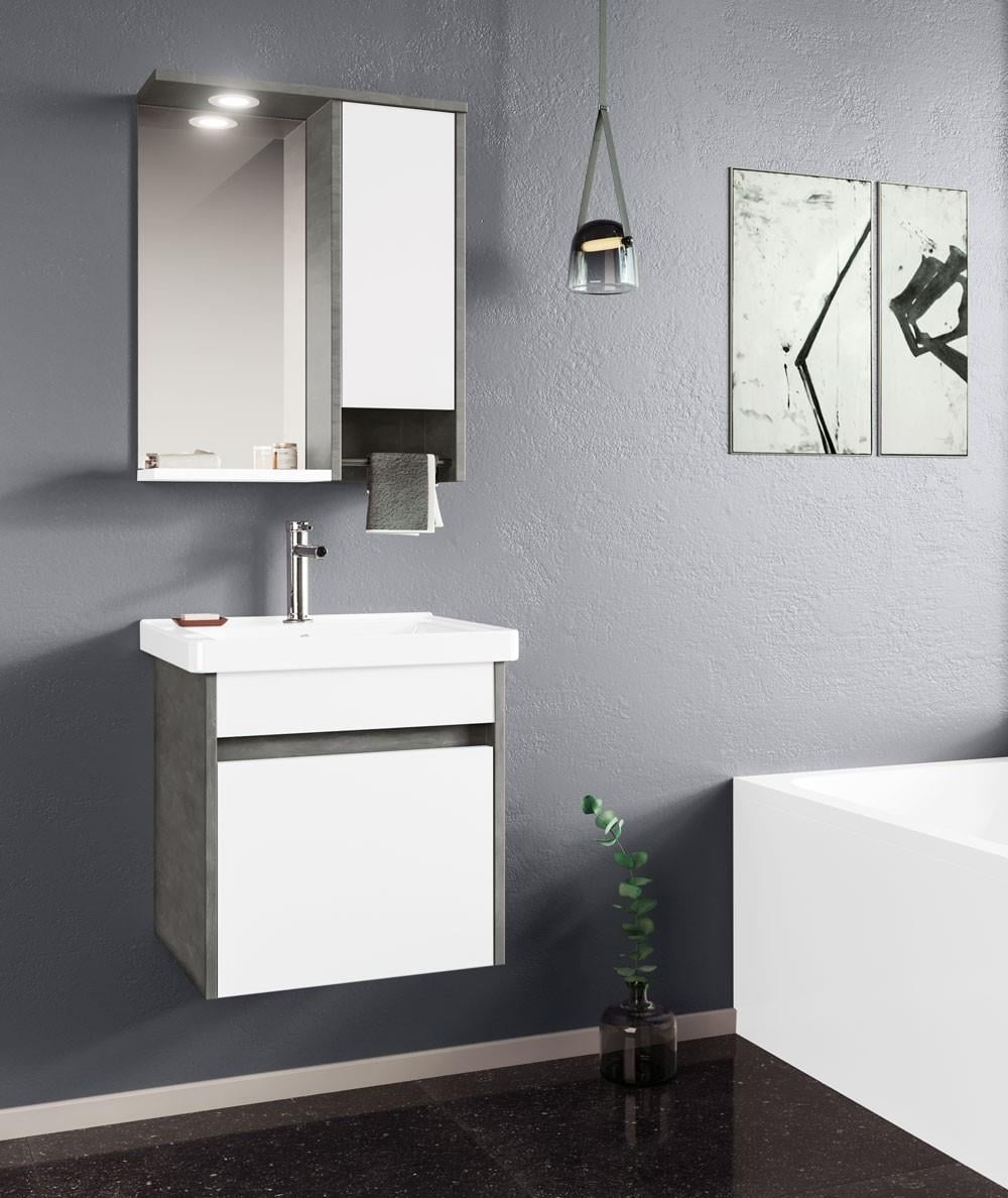 Orka Aydos 55cm Banyo Dolabı Set Retro Gümüş