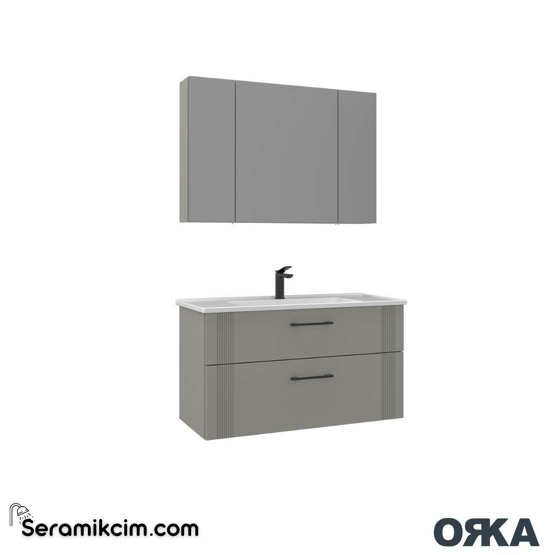 Orka Bari 100cm Dolaplı Ayna Banyo Dolabı Set Mat Kaşmir - ORK023.100.03.TKM
